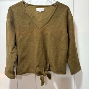 Madewell Texture & Thread Womens Size S Olive Green Long Sleeve Tie Front Shirt